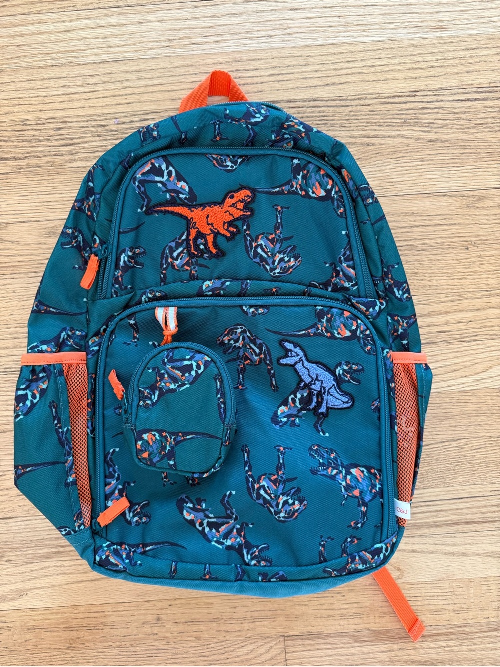 Cat & Jack Teal Dinosaur Backpack with Orange Accents